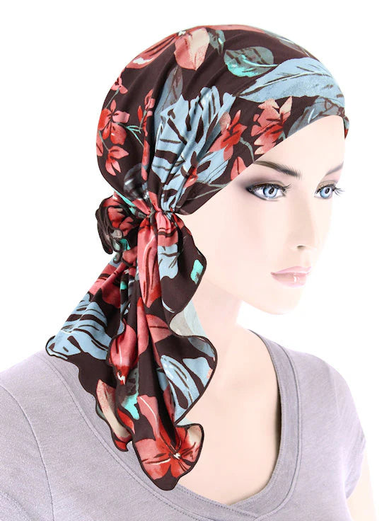 Bella Scarf in Brown Mauve Tropical Floral - Wigsisters