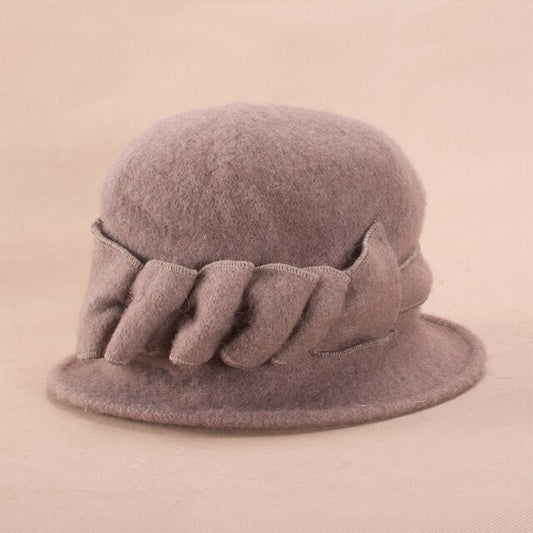 Woollen Winter hat with Brim and Bow - Khaki Brown - Wigsisters